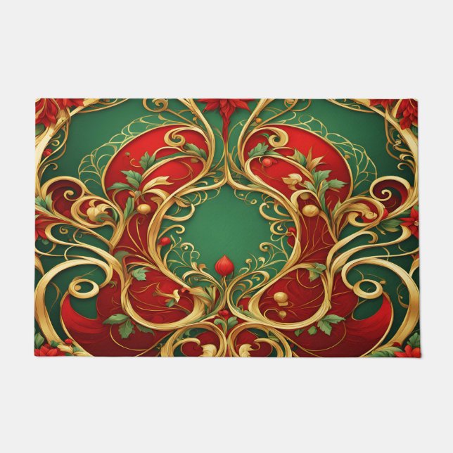 Tapete de Natal Floral Verde Vermelho (Frente)