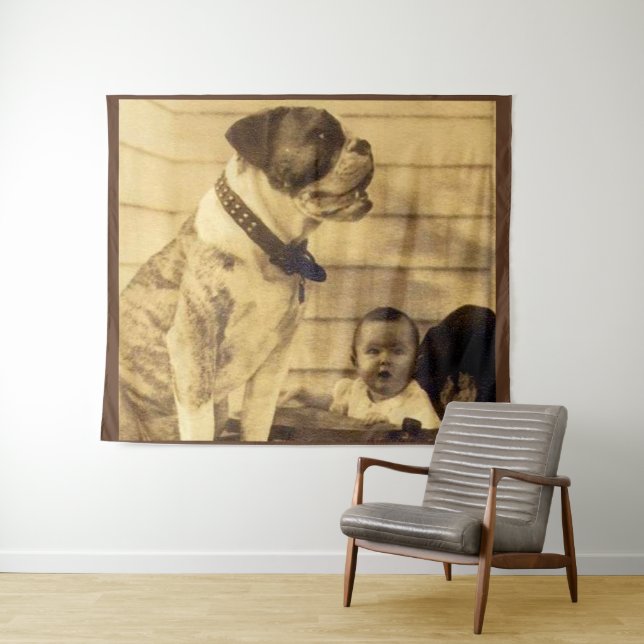 Tapete De Parede 1920 pitbull guarda bebê (In Situ (Horizontal))