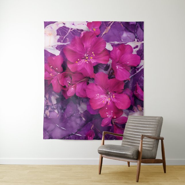 Tapete De Parede 3D Floral Fuchsia & Purple Marble Art (In Situ)