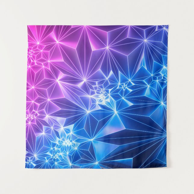 Tapete De Parede 3d renderização, fundo geométrico néon azul-rosa,  (Frente)