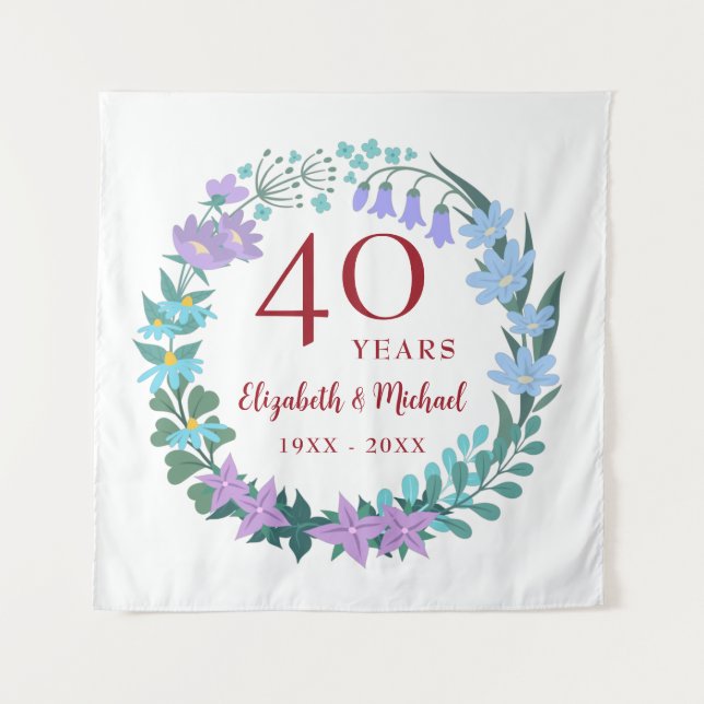Tapete De Parede 40 anos Ruby Floral Bluebell Lilac Wreath (Frente)