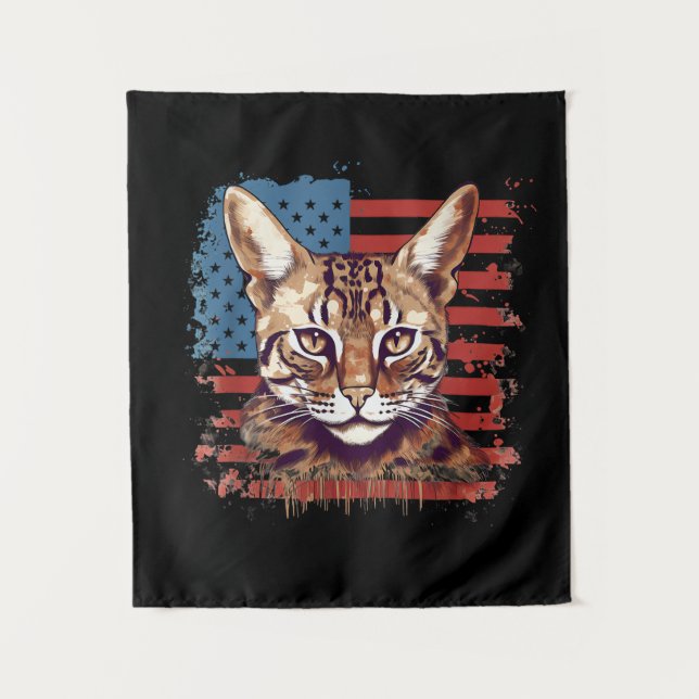 Tapete De Parede 4 De Julho EUA Flag Savannah Cat (Frente)