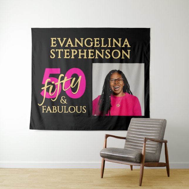 Tapete De Parede 50 Fabulous Photo Black Gold Pink 50th Birthday (In Situ (Horizontal))