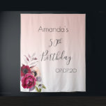 Tapete De Parede 50th birthday blush pink rose gold floral<br><div class="desc">A tapestry for a 50th birthday party. A girly and elegant soft rose gold ombre background. Decorated with dark purple, burgundy and rose pink colored flowers. Templates for a name and a date. The text: 50th Birthday is written in black with a large modern hand lettered style script. Perfect as...</div>