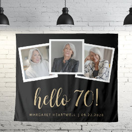 Tapete De Parede 70 Birthday 3-Photo Dourado Script Torna Preto