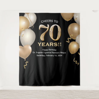 Tapete De Parede 70 Birthday Black and Dourado Photo Booth Backdrop