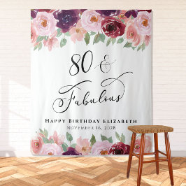 Tapete De Parede 80 Aniversário Fabuloso com Aquarela Floral