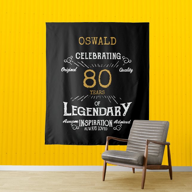 Tapete De Parede 80 Birthday Black Legendent Photo Backdrop (A personalized elegant 80th birthday vintage photo backdrop.)