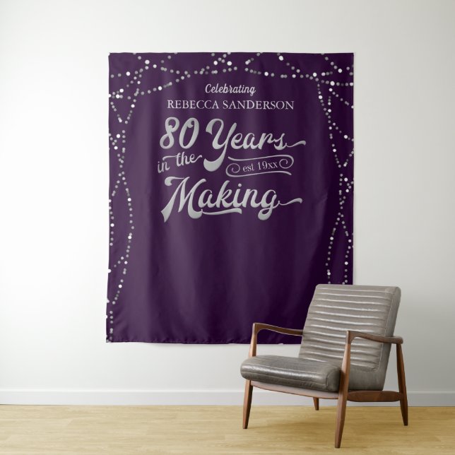 Tapete De Parede 80 Birthday Foto Backdrop Purple Silver (In Situ)