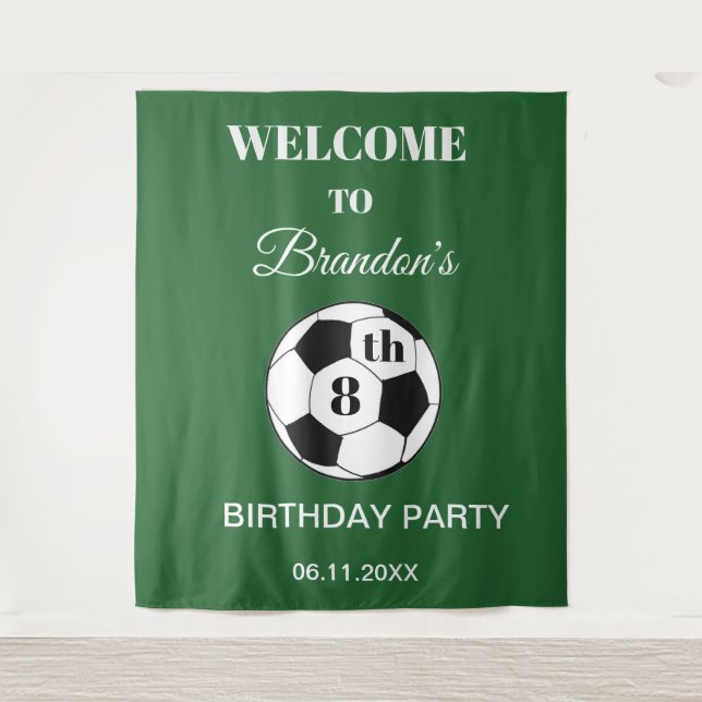 Tapete De Parede 8th Birthday Party Soccer Green Boys Sports (Frente)