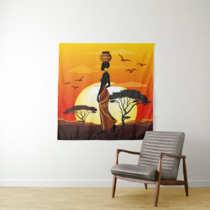 Tapete De Parede A linda mulher africana Silhouette sobre os sóis a