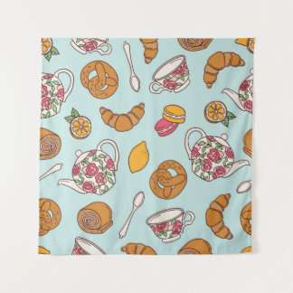 Tapete De Parede A mão do Tea Party desenhou um padrão perfeito. Bb