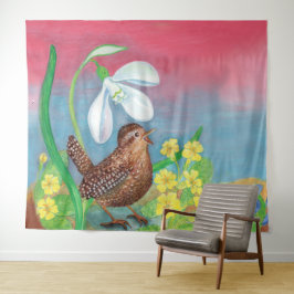 Tapete De Parede A neve e o pássaro-verde convocam o primavera