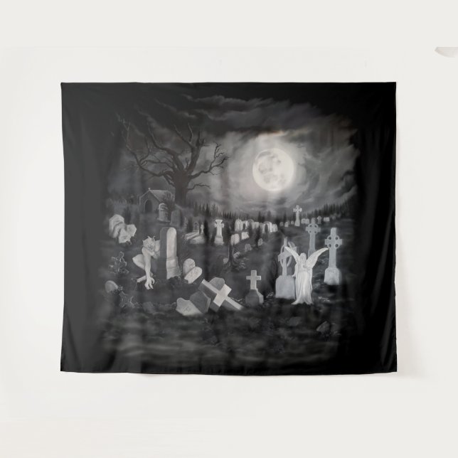 Tapete De Parede À noite no cemitério - Anjo com o Diabo (Frente (Horizontal))