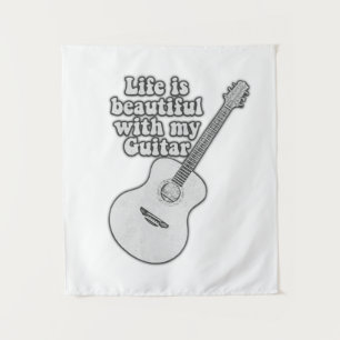 Tapete De Parede A vida é bela com meu violão. preto e branco