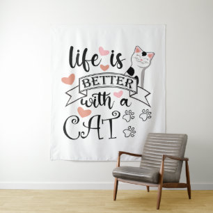 Tapete De Parede A vida é melhor com um slogan de citação do Cat
