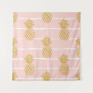 Tapete De Parede Abacaxi Dourado, fundo de verão em Striped.