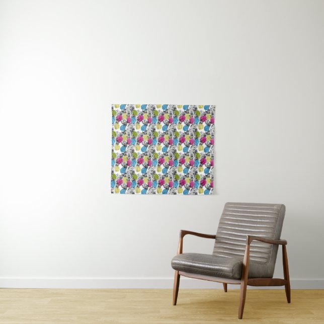Tapete De Parede Abacaxis e folhas de palmeira do pop art (In Situ (Horizontal))