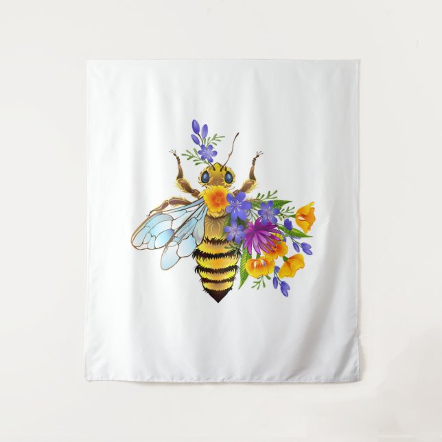 Tapete De Parede Abeja flor com plantas silvestres (Frente)