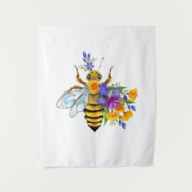 Tapete De Parede Abelha flor com plantas silvestres (Frente)