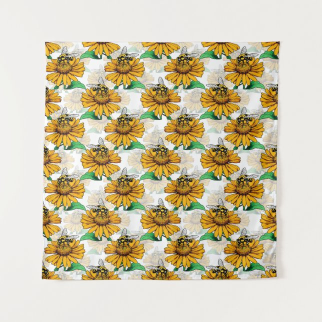 Tapete De Parede Abelha na Design de padrão de flores de girassol (Frente)