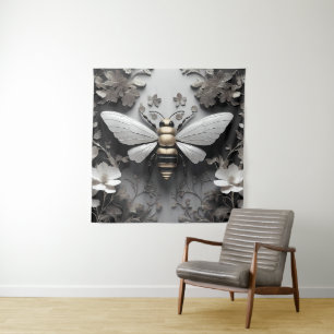 Tapete De Parede Abelha-ouro sobre Canvas Floral