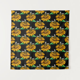 Tapete De Parede Abelha sobre Flor de Girassol Design Preto