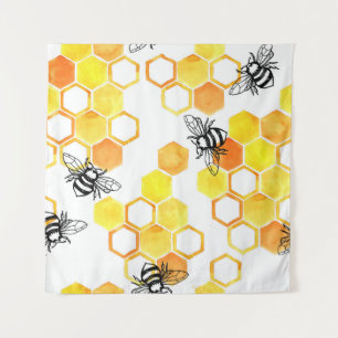 Tapete De Parede Abelhas de Mel: Padrão Amarelo de Aquarela