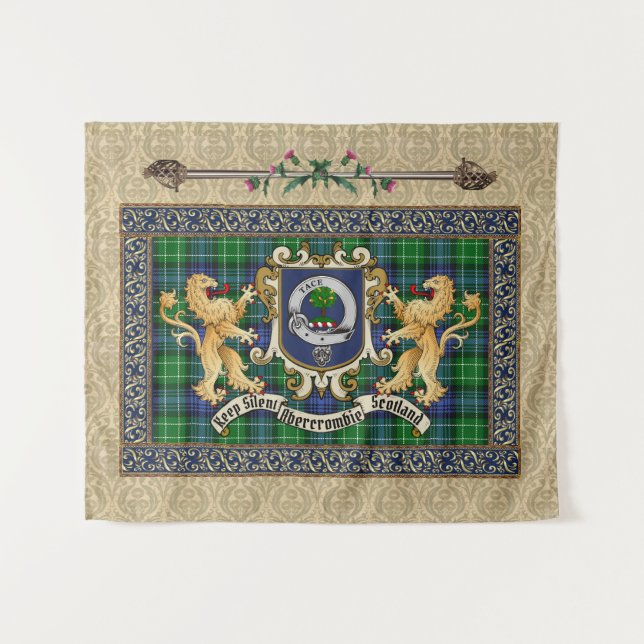 Tapete De Parede Abercrombie Clan Badge & Tartan w/Lions  (Frente (Horizontal))