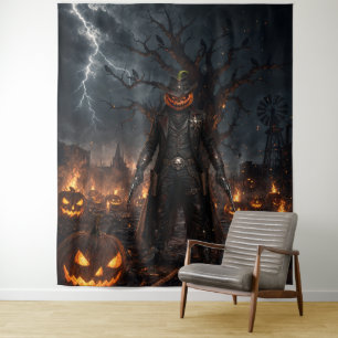 Tapete De Parede Abóbora Assustadora de Halloween Xerife Cowboy Rel