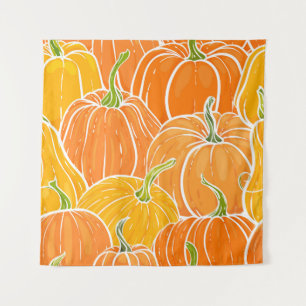 Tapete De Parede Abóbora de cartoon, padrão de outono fofo.