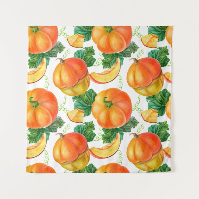 Tapete De Parede Abóbora laranja sobre fundo branco. Patte sem cost (Frente)