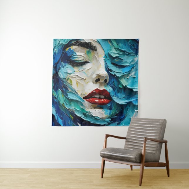 Tapete De Parede Abstract art painting female face ocean waves (In Situ)