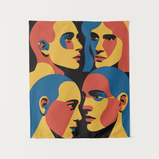 Tapete De Parede Abstract Faces Grid Art Print, Human Faces (Frente)