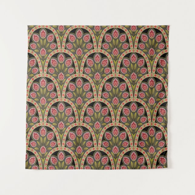 Tapete De Parede abstract Geometric mughal motif flower patternart, (Frente)
