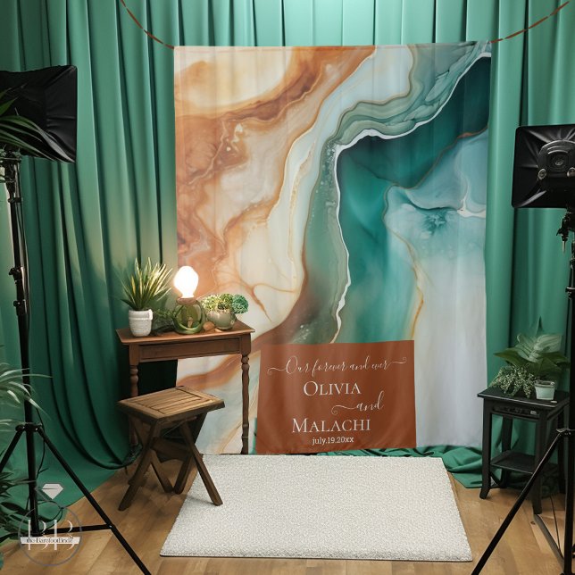 Tapete De Parede Abstrato Agate Terracotta - Plano de Foto de Casam (Have your guests take photos in front of your coordinated  photo booth backdrop )