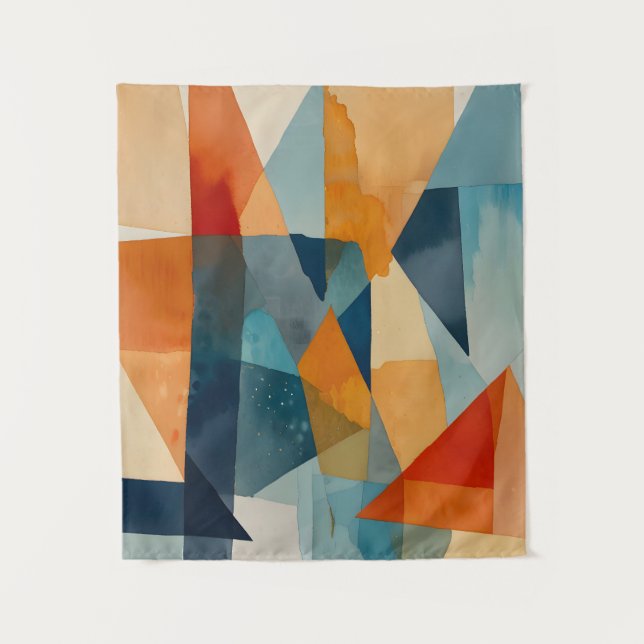 Tapete De Parede Abstrato Ângulos de Azul e Laranja (Frente)
