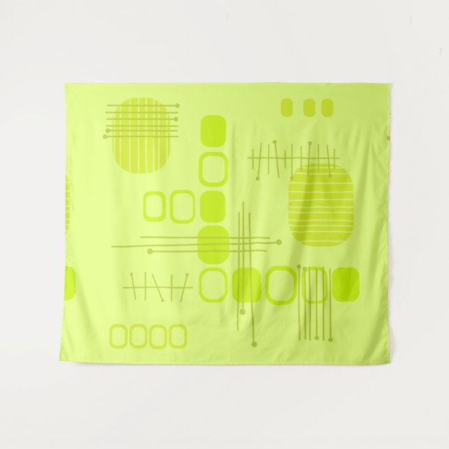 Tapete De Parede Abstrato Atômico Barkcloth Chartreuse (Frente (Horizontal))