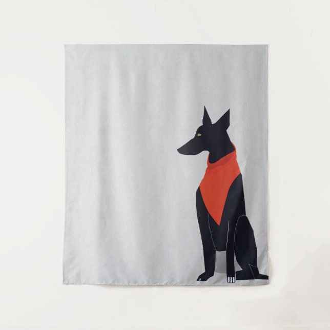 Tapete De Parede Abstrato Black Dog com Red Bandana Art (Frente)