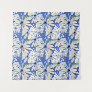 Tapete De Parede Abstrato camomiles num fundo azul.