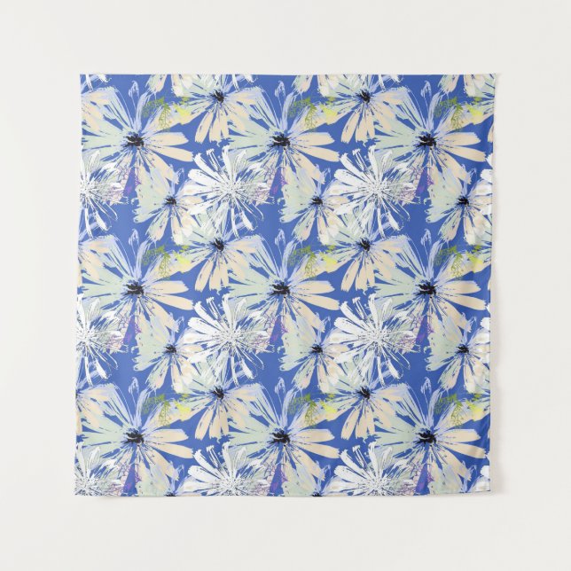 Tapete De Parede Abstrato camomiles num fundo azul. (Frente)