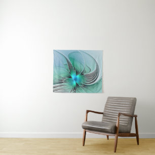 Tapete De Parede Abstrato com Arte Fractal Azul, Moderna