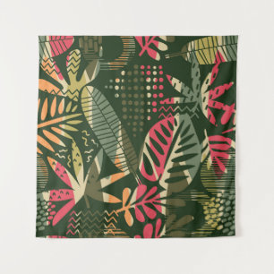Tapete De Parede Abstrato com folhas tropicais. Ha