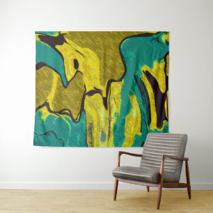 Tapete De Parede Abstrato de Teal Amarelo da Mostarda
