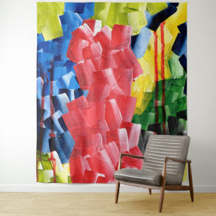 Tapete De Parede Abstrato em vermelho, azul, amarelo e verde