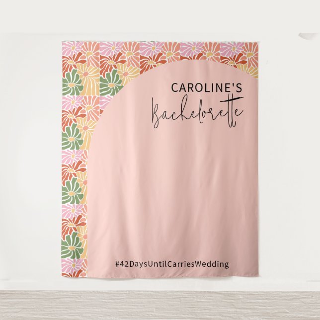 Tapete De Parede Abstrato Floral cor-de-rosa-pêssego (Frente)