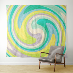 Tapete De Parede Abstrato Giratório em Verde, Amarelo e Água
