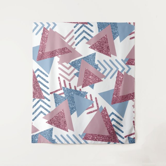 Tapete De Parede abstrato lunar 80s | Rosa Máscara Dusty e Azul (Frente)