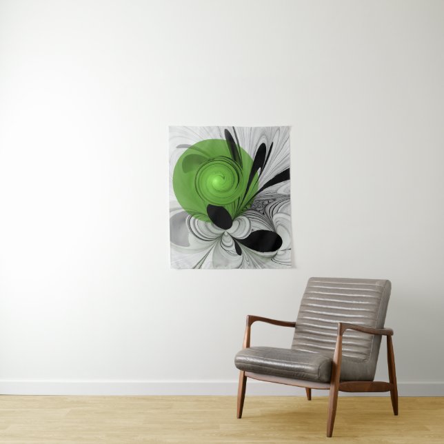 Tapete De Parede Abstrato preto e branco com arte frontal verde (In Situ)
