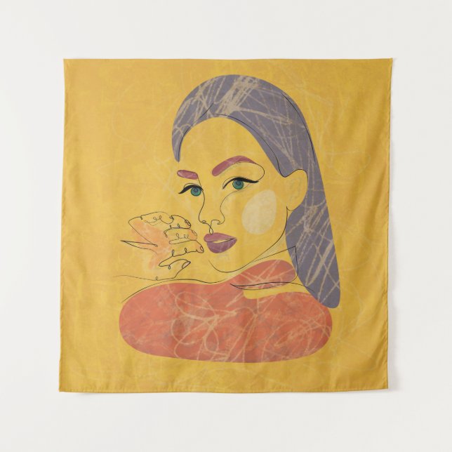 Tapete De Parede Abstrato: Retrato de linha minimalista (Frente)